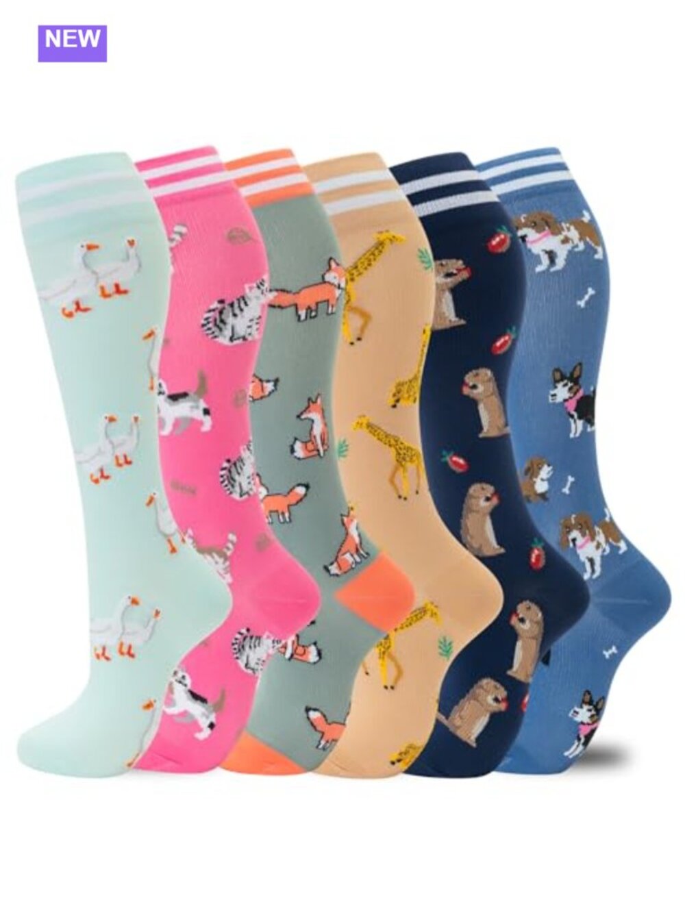 6 Pairs Compression Socks Knee-High Support Circulation Polyester Spandex